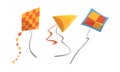 Colorful Kite as Tethered Craft with Wing Surfaces and Tail Vector Set