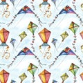 Colorful Kites Flying in a Bright Blue Sky Seamless Pattern Royalty Free Stock Photo