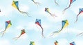 Colorful Kites Soaring in a Blue Sky Royalty Free Stock Photo