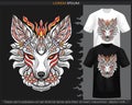 Colorful kitsune head mandala arts isolated on black and white t-shirt