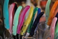 Colorful knife handles in transparent bowls