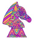 Colorful Knight Chess Piece with decorative abstract patterns doodle style, isolated on white.