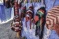 Colorful knit hats hanged on wall Royalty Free Stock Photo