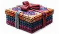 Colorful Knitted Gift Box with Bow on White Background Studio Shot Royalty Free Stock Photo