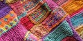 Colorful knitted patchwork showcasing various textures and patterns Royalty Free Stock Photo