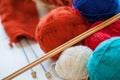 Colorful knitting thread balls on a table Royalty Free Stock Photo