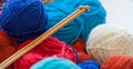 Colorful knitting thread balls on a table Royalty Free Stock Photo