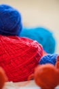 Colorful knitting thread balls on a table Royalty Free Stock Photo