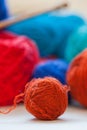 Colorful knitting thread balls on a table Royalty Free Stock Photo