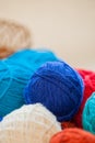 Colorful knitting thread balls on a table Royalty Free Stock Photo
