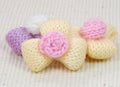 Colorful knitting wool flowers,decorating handmade. Royalty Free Stock Photo