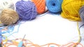 Colorful knitting yarn balls and embroidery accessories Royalty Free Stock Photo