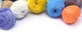 Colorful knitting yarn balls and embroidery accessories Royalty Free Stock Photo