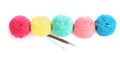 Colorful knitting yarn with crotchet on white background