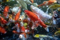 Colorful koi fish in a beautiful pool,Details of the fish in the pond,fancy carp pink and white with orange, the movement is Royalty Free Stock Photo