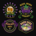 Colorful labels with text for Mardi Gras carnival