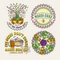 Colorful labels with text for Mardi Gras carnival