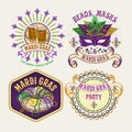 Colorful labels with text for Mardi Gras carnival