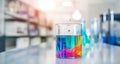 Colorful Laboratory equipment beakers and flask with backlight in different group