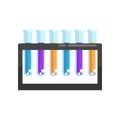 Colorful laboratory glass test tubes with various chemicals on stand. Supplies for scientific experiment. Flat vector Royalty Free Stock Photo