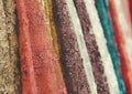 Colorful  lace fabric  rolls in textile shop industry Royalty Free Stock Photo