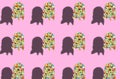 colorful lady ghosts copied all over the pink background, creative art modern design