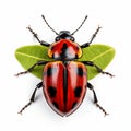 Colorful Ladybug Sitting On Green Leaf On White Background Royalty Free Stock Photo