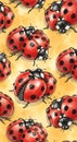 Colorful Ladybugs Pattern on Yellow Background Royalty Free Stock Photo