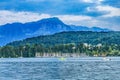 Lake Mountains Sailboats Harbor Boats Lucerne Switzerland Royalty Free Stock Photo