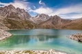 Colorful lake under blue sky in Tibet