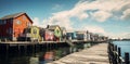 Colorful Lakefront Row Houses under Blue Sky Royalty Free Stock Photo