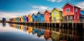 Colorful Lakefront Row Houses under Blue Sky Royalty Free Stock Photo