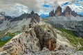 Colorful lakes and hackly mountain ridges,Monte Paterno,Dolomites,Italy Royalty Free Stock Photo