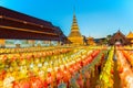 Colorful Lamp and lantern in Loi Krathong Wat Phra That Haripunchai ,Lamphun ,Thailand