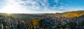 Colorful landscape aerial view of little village Kappelrodeck in Black Forest mountains. Beautiful medieval castle Burg Rodeck