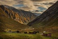 Colorful landscape from beautiful Norway with wooden cabins Royalty Free Stock Photo