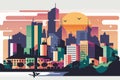 City skyline with buildings and skyscrapers. Vector illustration in flat style