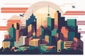 City skyline with buildings and skyscrapers. Vector illustration in flat style