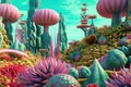 Colorful landscape fairytale planet. Generative AI
