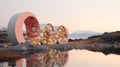 Colorful Landscape With Floating Balloons: Sculptural Volumes In Norwegian Nature