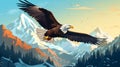 Colorful Landscape Illustration Of A Bald Eagle Flying In The Mountains Royalty Free Stock Photo