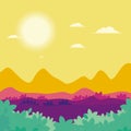 Colorful Landscape vector background. Flat Cartoon natural landscape. with trees, grass etc. Royalty Free Stock Photo