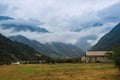 Colorful landscapes with mountain and rural houses in the Svaneti region in Georgia