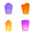 Colorful lantern icons set cartoon vector. Various bright sky lantern Royalty Free Stock Photo
