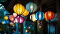 Colorful lanterns hang elegantly from the rooms ceiling Royalty Free Stock Photo