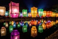 colorful lanterns illuminate the night sky during a cultural festival