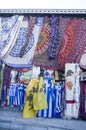 Colorful large scarves on street market in Athens, Greece