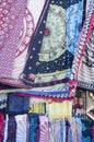 Colorful large scarves on street market in Athens, Greece