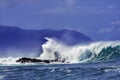 Colorful Large Waves Rocks Waimea Bay North Shore Oahu Hawaii Royalty Free Stock Photo