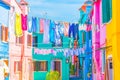 Colorful laundry drying in the island of Burano, Venice Royalty Free Stock Photo